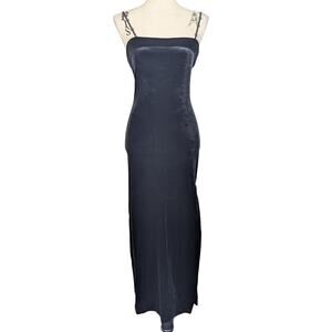 90s Vintage Charlotte Russe Velvet Spaghetti Strap Long Dress Gown Black